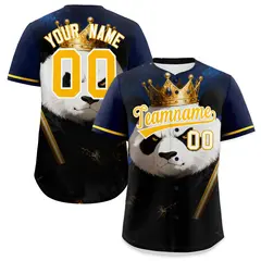 Dark Blue Gold White Panda Graffiti Baseball Jersey