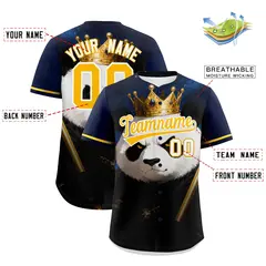 Dark Blue Gold White Panda Graffiti Baseball Jersey 2
