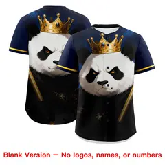 Dark Blue Gold White Panda Graffiti Baseball Jersey 7