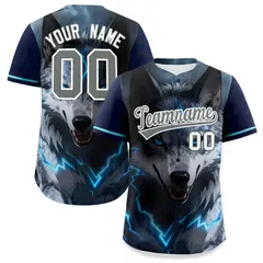 Dark Blue Gray White Wolf Graffiti Baseball Jersey
