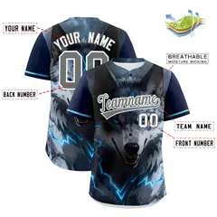 Dark Blue Gray White Wolf Graffiti Baseball Jersey 2