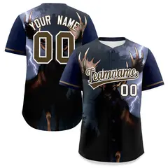 Dark Blue Light Brown White Deer Graffiti Baseball Jersey 1