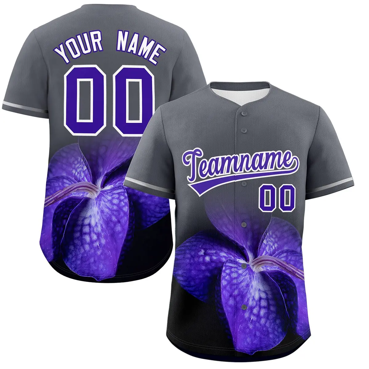 Dark Gray 3D Flower Design Authentic Baseball Jersey