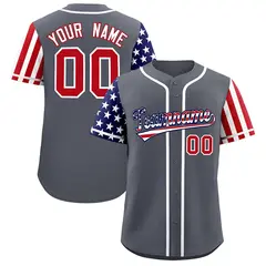 Dark Gray American Flag Design Baseball Jersey 1