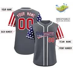 Dark Gray American Flag Design Baseball Jersey 2