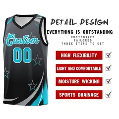 Dark Gray Black Gradient Star Graffiti Basketball Jersey 4