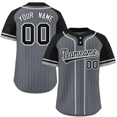 Dark Gray Black-Gray Stripe Raglan Sleeves Two-Button Softball Jersey