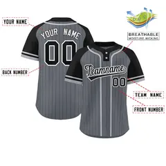 Dark Gray Black-Gray Stripe Raglan Sleeves Two-Button Softball Jersey 2