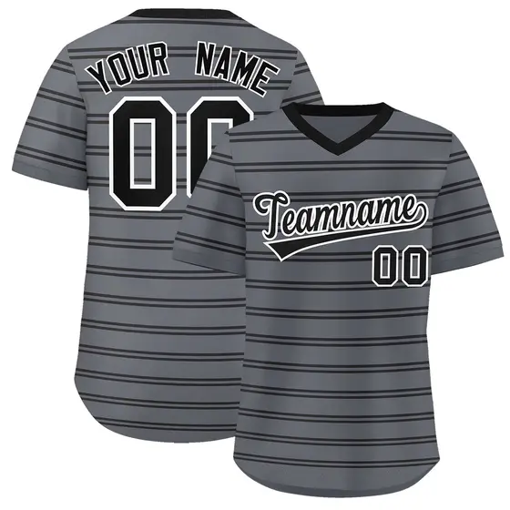 Dark Gray Black Horizontal Stripe Pullover Baseball Jersey