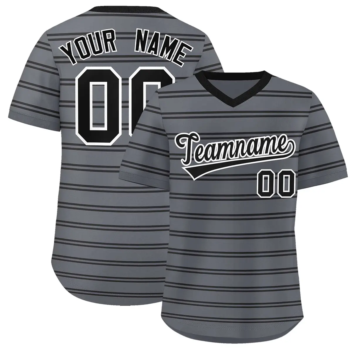 Dark Gray Black Horizontal Stripe Pullover Baseball Jersey