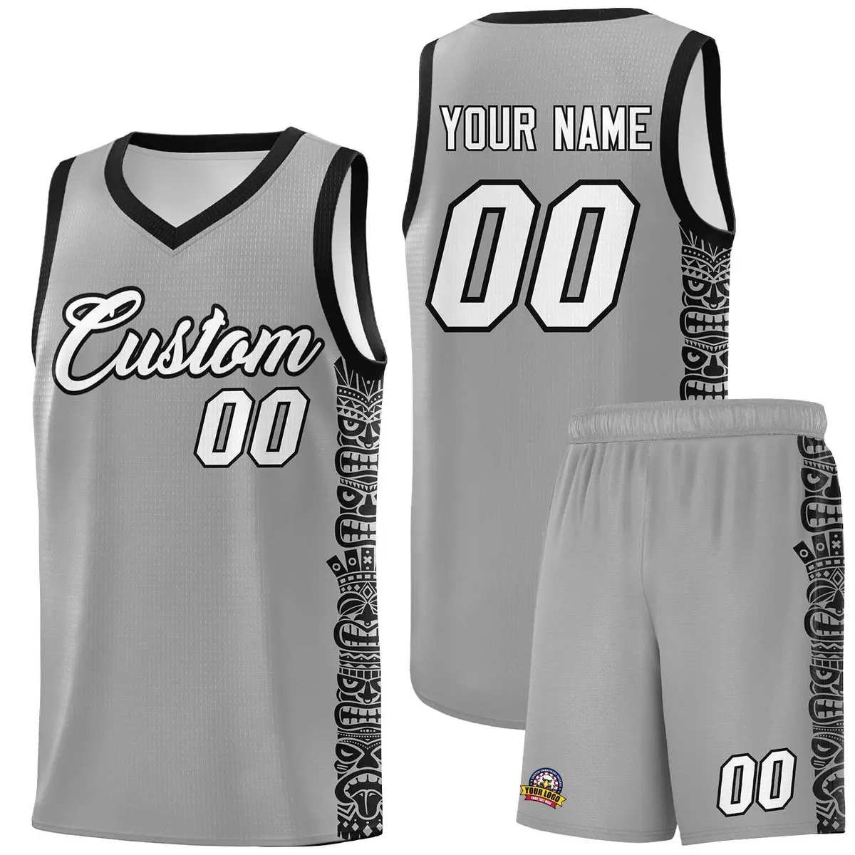 Dark Gray Black Indians Pattern Basketball Jersey