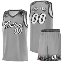 Dark Gray Black Indians Print Basketball Uniform Jersey