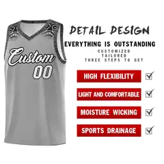 Dark Gray Black Indians Print Basketball Uniform Jersey 2