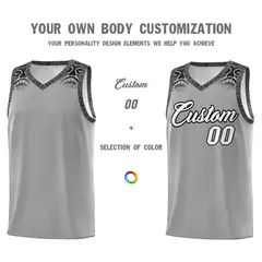 Dark Gray Black Indians Print Basketball Uniform Jersey 3
