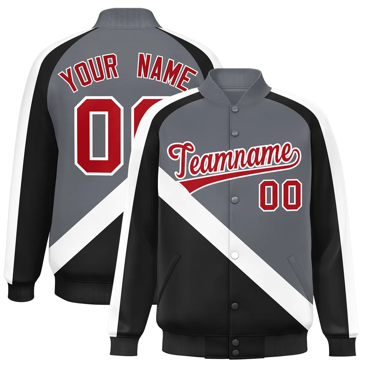 Dark Gray Black Raglan Varsity Letterman Baseball Jacket