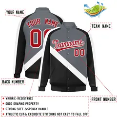 Dark Gray Black Raglan Varsity Letterman Baseball Jacket 2