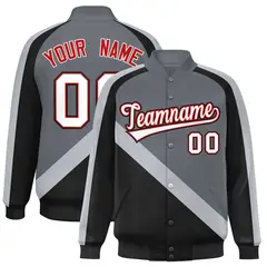 Dark Gray Black Raglan Varsity Letterman Baseball Jacket 1