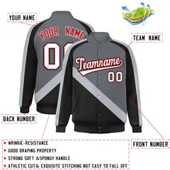 Dark Gray Black Raglan Varsity Letterman Baseball Jacket 2