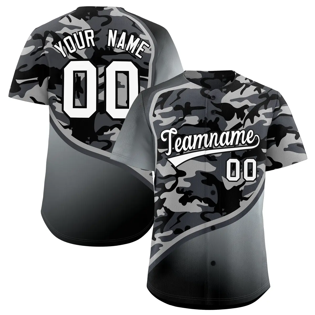 Dark Gray Black Silver Camo Gradient Fashion Baseball Jersey