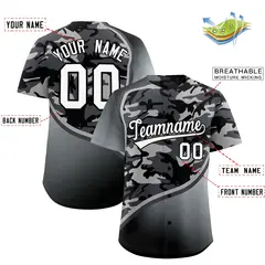 Dark Gray Black Silver Camo Gradient Fashion Baseball Jersey 2
