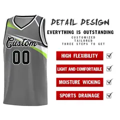 Dark Gray Black-White Chest Color Block Basketball Jersey 5
