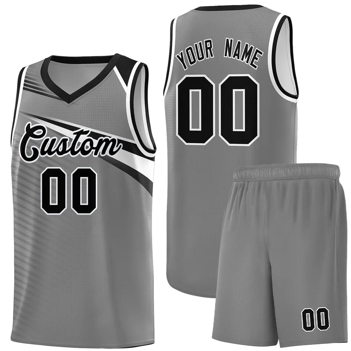 Dark Gray Black-White Chest Color Block Basketball Jersey
