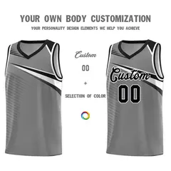 Dark Gray Black-White Chest Color Block Basketball Jersey 3