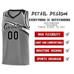 Dark Gray Black-White Chest Color Block Basketball Jersey 5