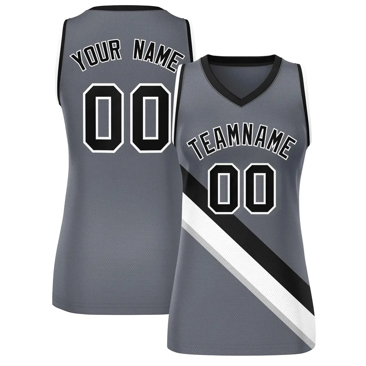 Women's Dark Gray Black-White Thick Slash Mesh Basketball Jersey