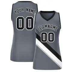 Dark Gray Black-White Thick Slash Mesh Basketball Jersey