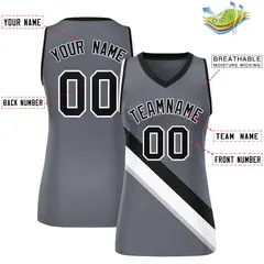 Women's Dark Gray Black-White Thick Slash Mesh Basketball Jersey 2