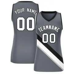 Dark Gray Black-White Thick Slash Mesh Basketball Jersey