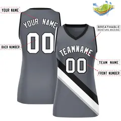 Women's Dark Gray Black-White Thick Slash Mesh Basketball Jersey 2