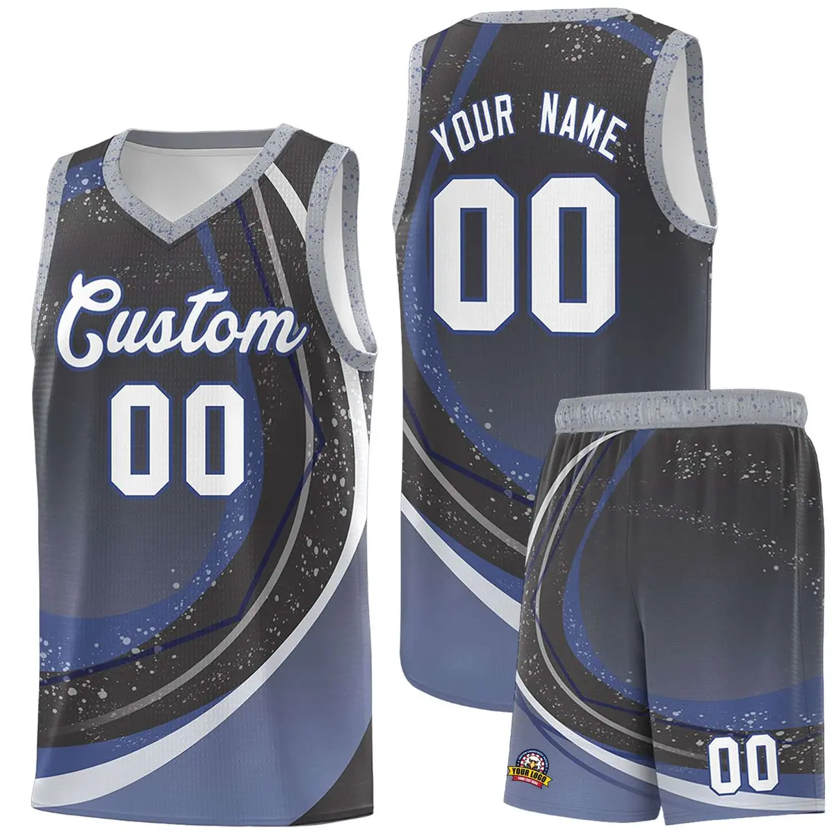 Dark Gray Blue Galaxy Graffiti Pattern Basketball Jersey
