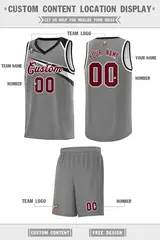 Dark Gray Crimson-White Chest Color Block Basketball Jersey 2