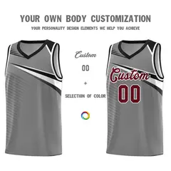 Dark Gray Crimson-White Chest Color Block Basketball Jersey 3