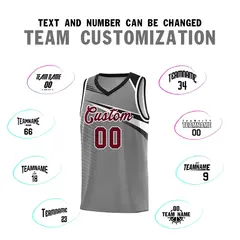Dark Gray Crimson-White Chest Color Block Basketball Jersey 4