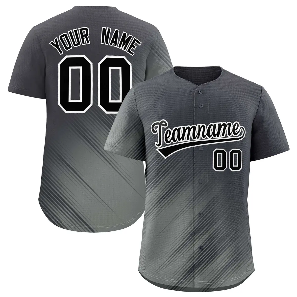 Dark Gray Gray Diagonal Stripe Gradient Baseball Jersey