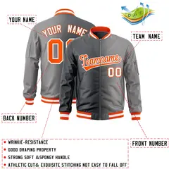 Dark Gray Gray Gradient Full-Zip Letterman Bomber Jacket 2