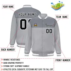Dark Gray Gray-White Color Block Lettermen Baseball Jacket 2