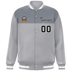 Dark Gray Gray-White Color Block Lettermen Baseball Jacket 3