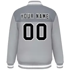 Dark Gray Gray-White Color Block Lettermen Baseball Jacket 4