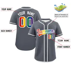 Dark Gray LGBT Rainbow Pride Month Baseball Jersey 2
