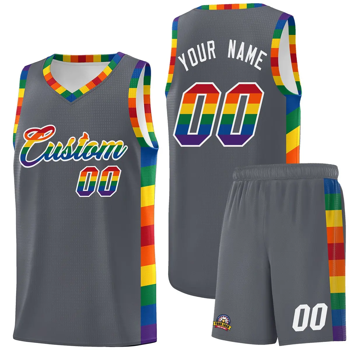 Dark Gray LGBT Rainbow Pride Month Basketball Jersey