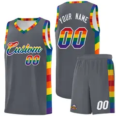 Dark Gray LGBT Rainbow Pride Month Basketball Jersey 1
