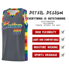 Dark Gray LGBT Rainbow Pride Month Basketball Jersey 2