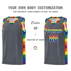 Dark Gray LGBT Rainbow Pride Month Basketball Jersey 3