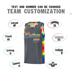 Dark Gray LGBT Rainbow Pride Month Basketball Jersey 4