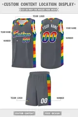 Dark Gray LGBT Rainbow Pride Month Basketball Jersey 5