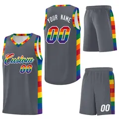 Dark Gray LGBT Rainbow Pride Month Basketball Jersey 6